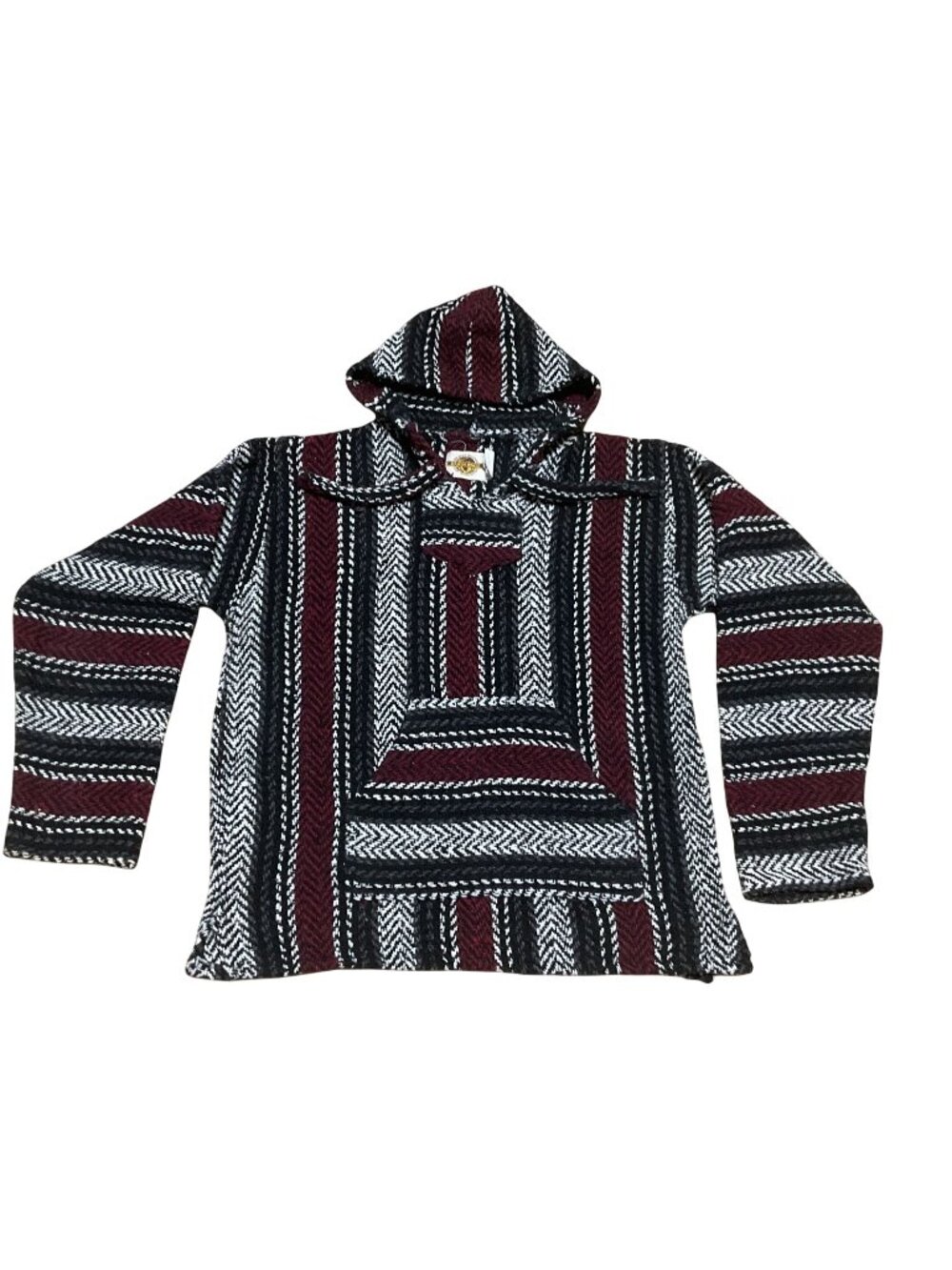 Earth Ragz Baja Hoodie Sz L Pullover Striped Black White Maroon Cotton Blend